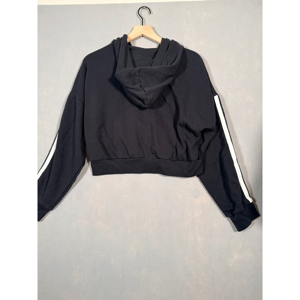 Adidas Womens Quarter Zip Cropped Hoodie Black White Stripes XS - Picture 5 of 7